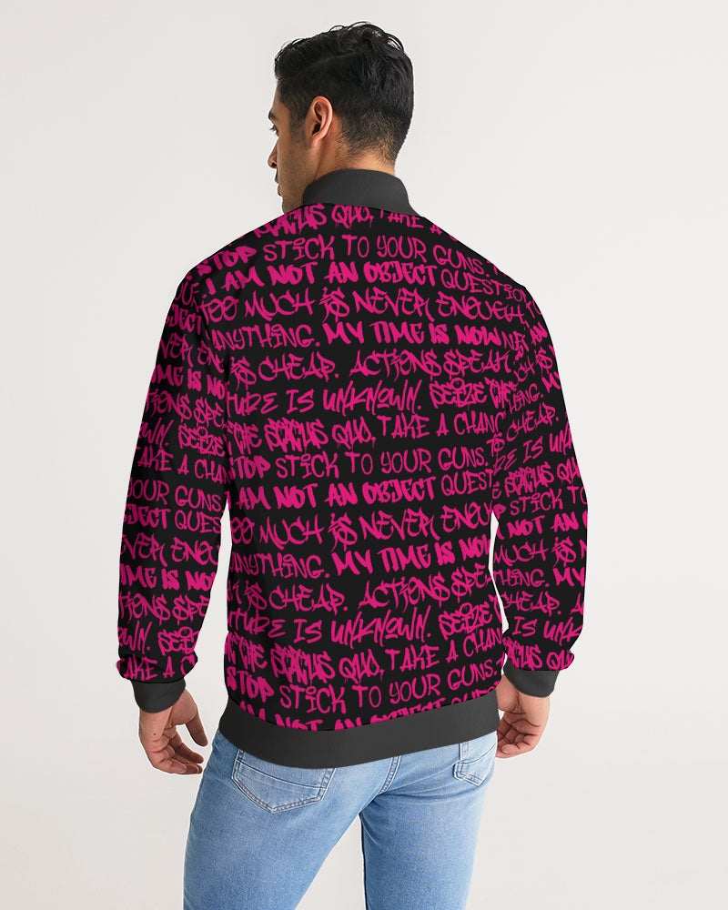 Mens Track Jacket, Black and Pink, back view