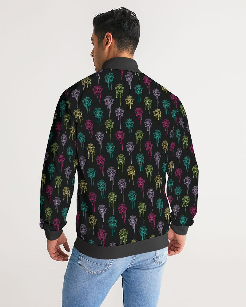 Mens Track Jacket, Black with Color Logo Drip