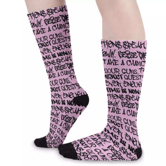 PM Graffiti Unisex Long Socks, Pink