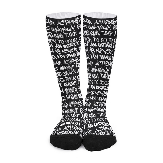 PM Graffiti Unisex Long Socks, Black & White