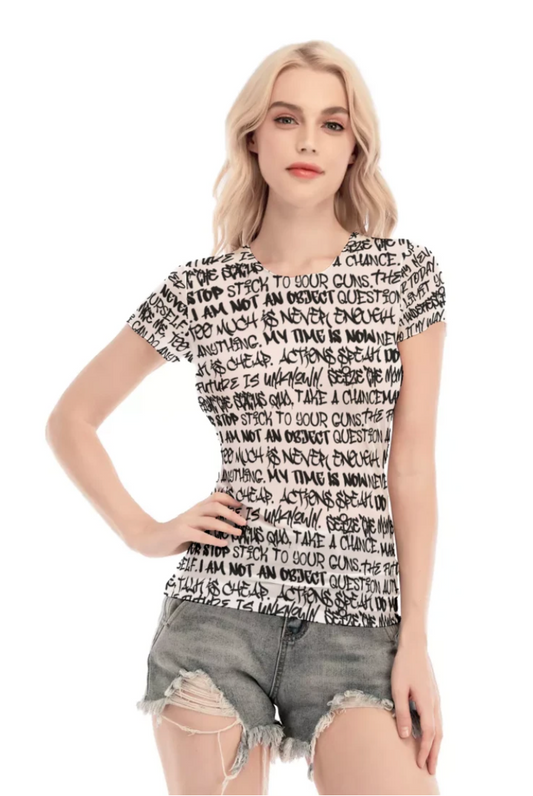 Graffiti Short Sleeve Mesh Top, White & Black