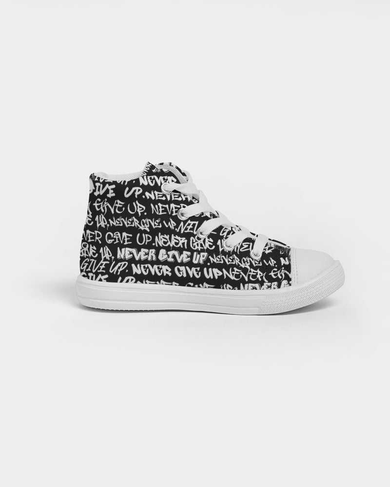 NEVER GIVE UP Empowering Graffiti Kids Hightop Canvas Shoe