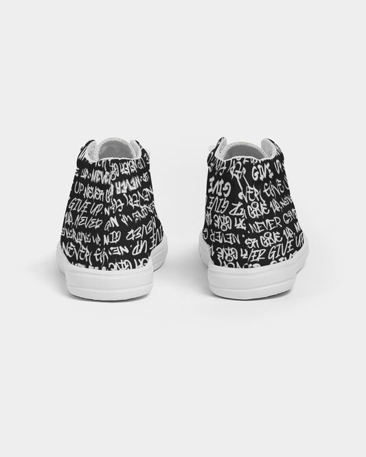 NEVER GIVE UP Empowering Graffiti Kids Hightop Canvas Shoe