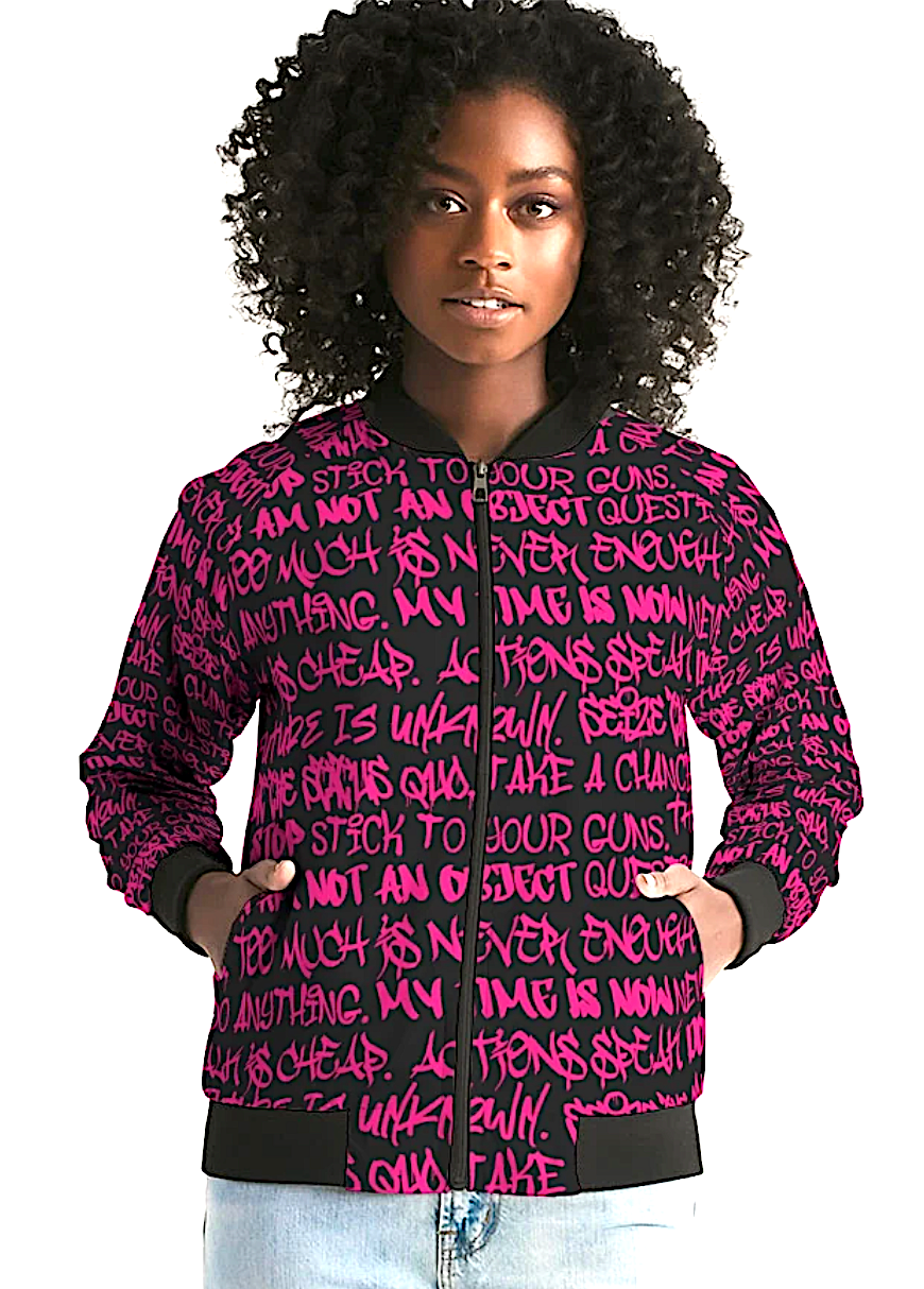 Empowering Pink Graffiti Women's Bomber Jacket XL / Black & Pink