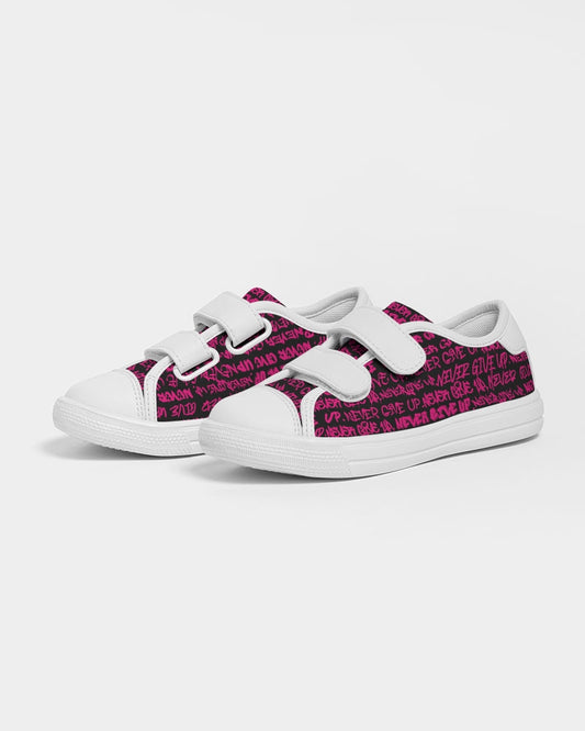 NEVER GIVE UP Pink Empowering Graffiti Kids Velcro Sneaker