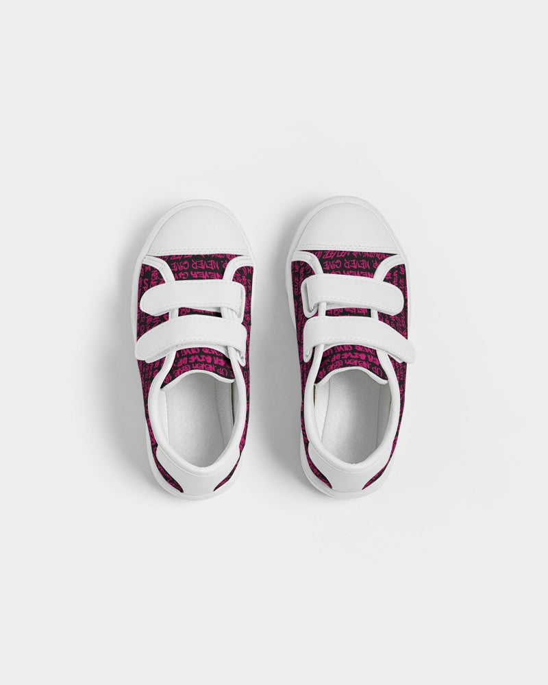 NEVER GIVE UP Pink Empowering Graffiti Kids Velcro Sneaker