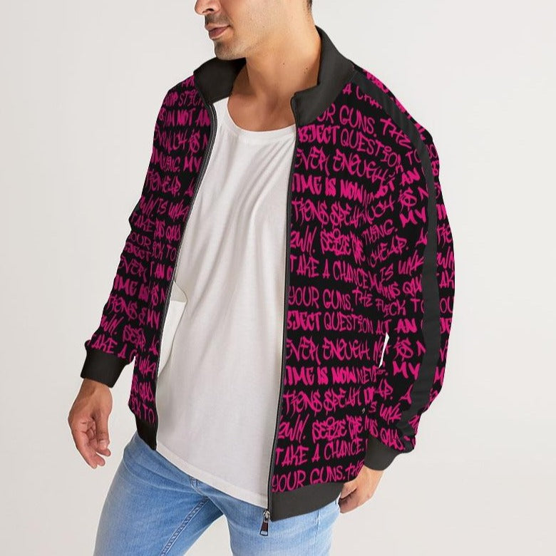 Mens Track Jacket, Black and Pink, side view