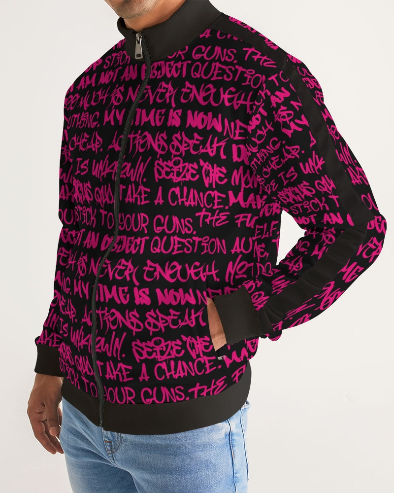 Empowering Pink Graffiti Men's Stripe-Sleeve Track Jacket
