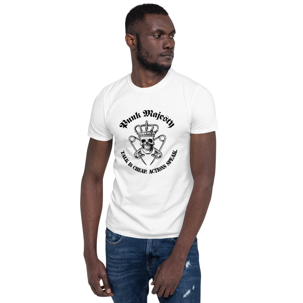 White Unisex T-Shirt, 100% Cotton Punk Majesty Talk is Cheap